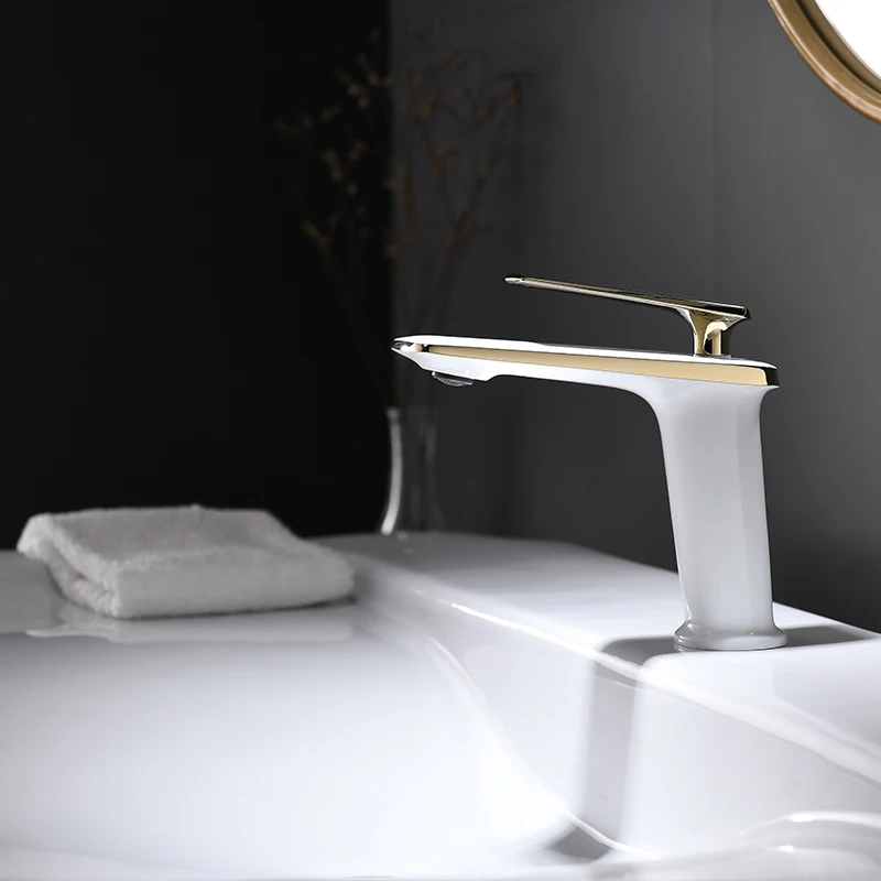 

Luxury Black Rose Gold Wash Basin Taps Modern White Faucet Bathroom Luxury Basin Faucets Hot Cold Water Sink Tap Mixer