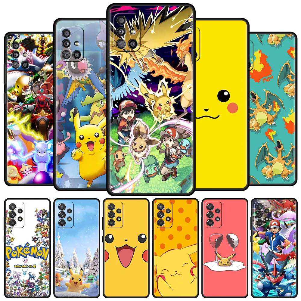

Mobile Soft Phone Case For Samsung Galaxy A51 A71 A21s A12 A52 A32 A22 A31 A72 Black Cover A50 A41 A02s Pikachu Animation