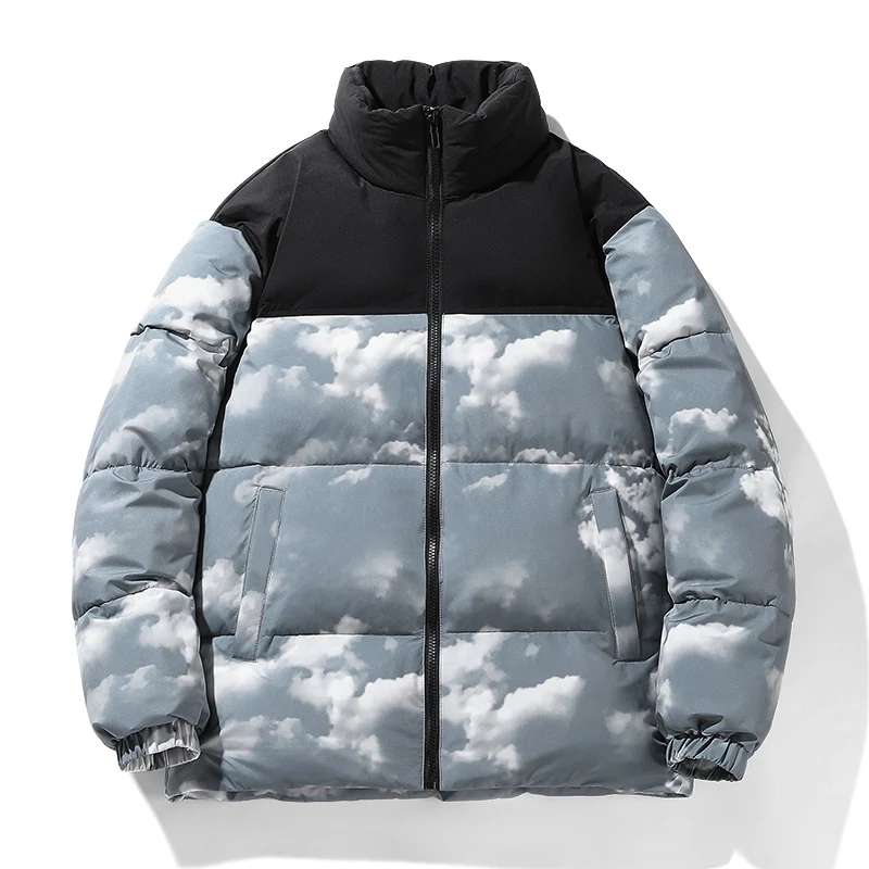 Men Winter White Down Jacket Casual Patchwork Thicken Men Street Print Parkas Women Harajuku Oversized Outwear Unisex