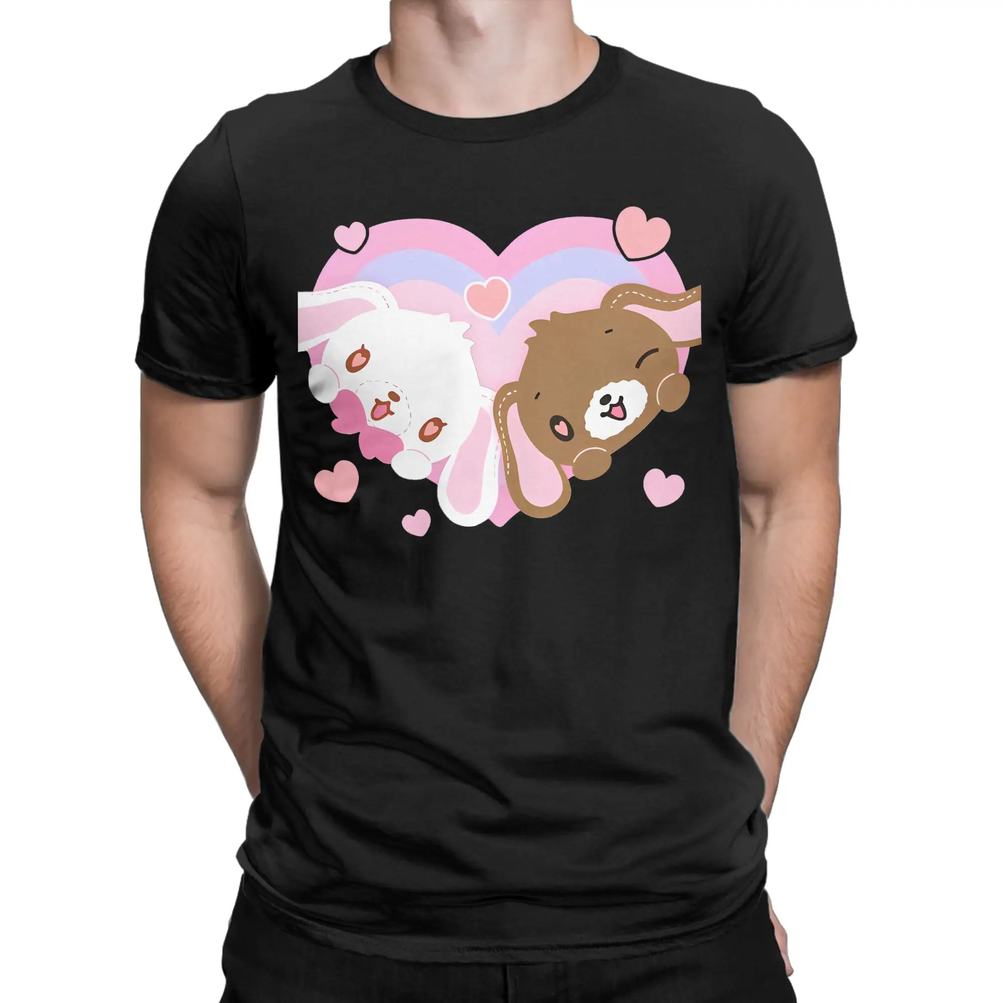 Фото Мужская и женская футболка Sugarbunnies Love Kawaii, топы из чистого хлопка с героями мультфильмов, креативная футболка с круглым вырезом и короткими рукавами, классические футболки №2