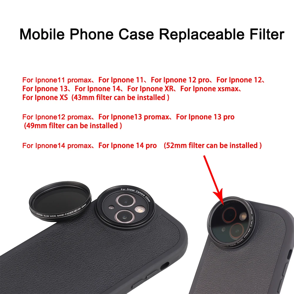 Mobile Phone Case Replaceable Filter For Iphone 11 12 13 14 Pro Max Phone Case With 43mm Interface Filter Ring MC-CPL ND Filter