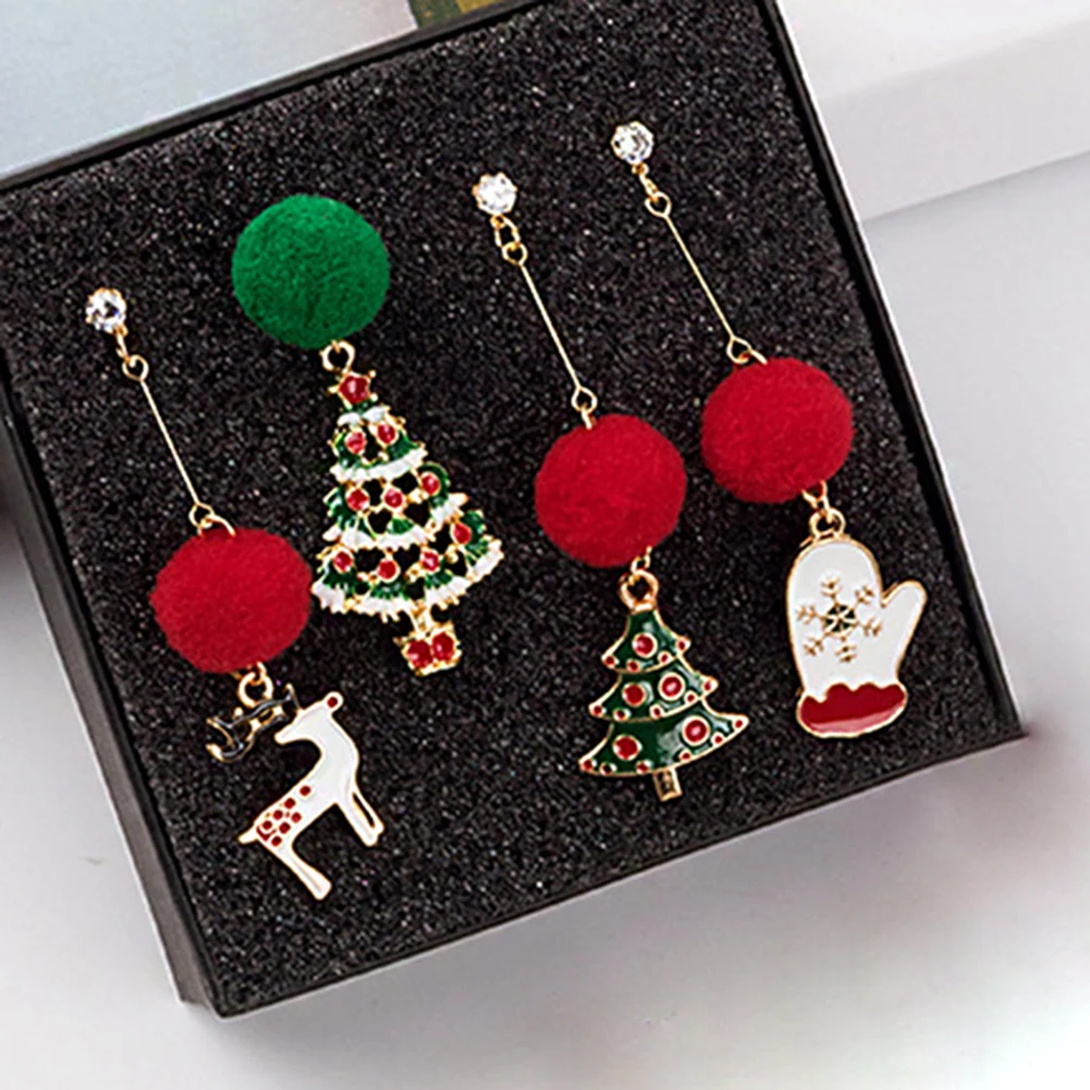 

Fashion Cute Christmas Elk Bow Dangle Earrings For Women Asymmetric Star Hair Ball Long Tassel Earrings New Year Gifts Jewelry