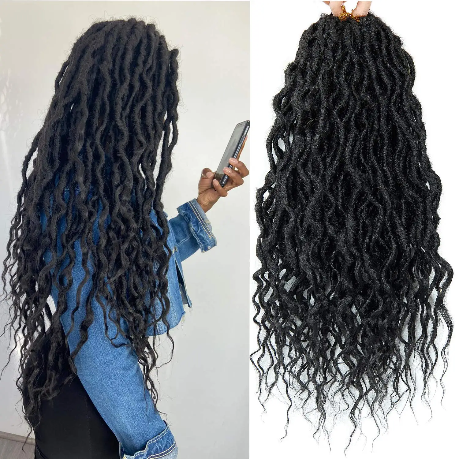 Synthetic Faux Locs Crochet Hair Pre-looped Goddess Locs with Soft Curly Ends Dreadlocks Braids Hair Extensions for Women