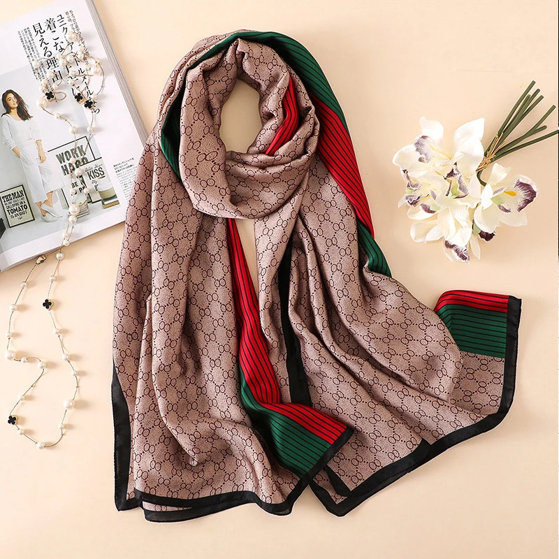 

Luxury Brand Designer Silk Scarf Women 2022 Spring Summer Shawls And Wraps Soft Long Pashmina Foulard Bandana Ladies Scarves New