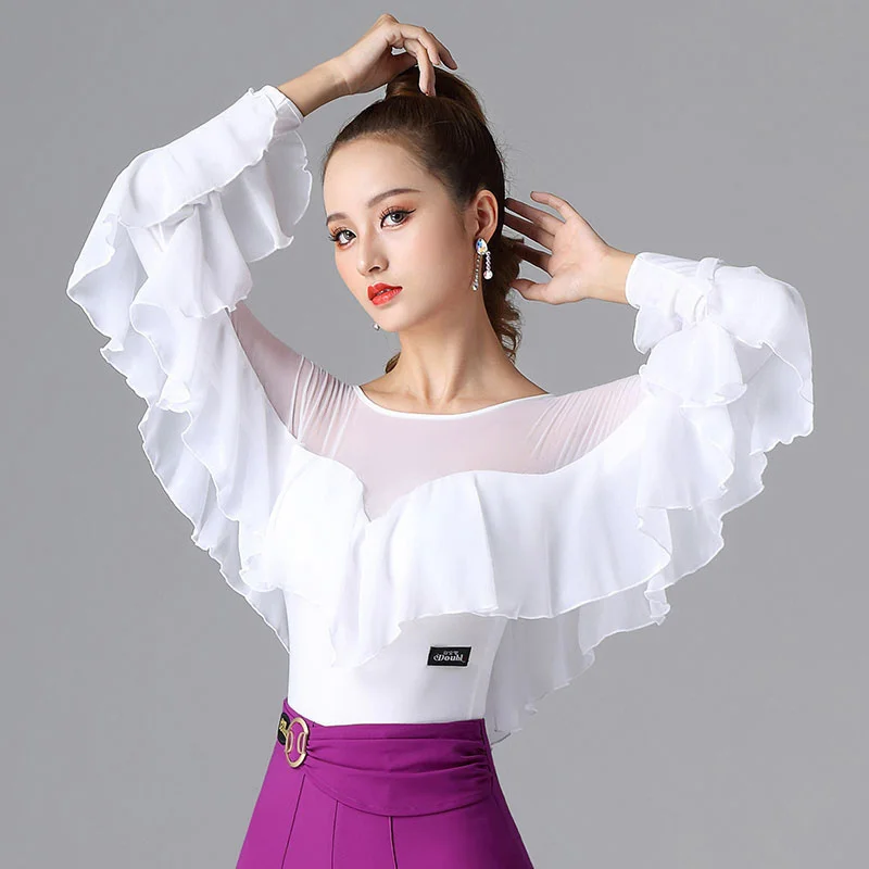 

Long-sleeved Waltz Blouse Women Modern Dance Clothes Ballroom Latin Dance Tops