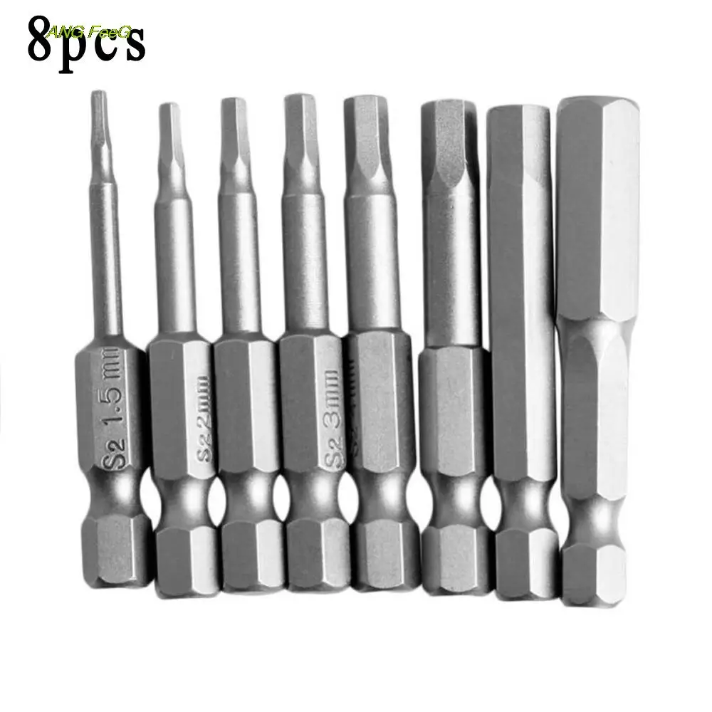 

8pcs Magnetic Hexagon Screwdriver Bit S2 Steel 1/4 Inch Hex Shank Screw Drivers Set 50mm Length H1.5-H8 sand paper