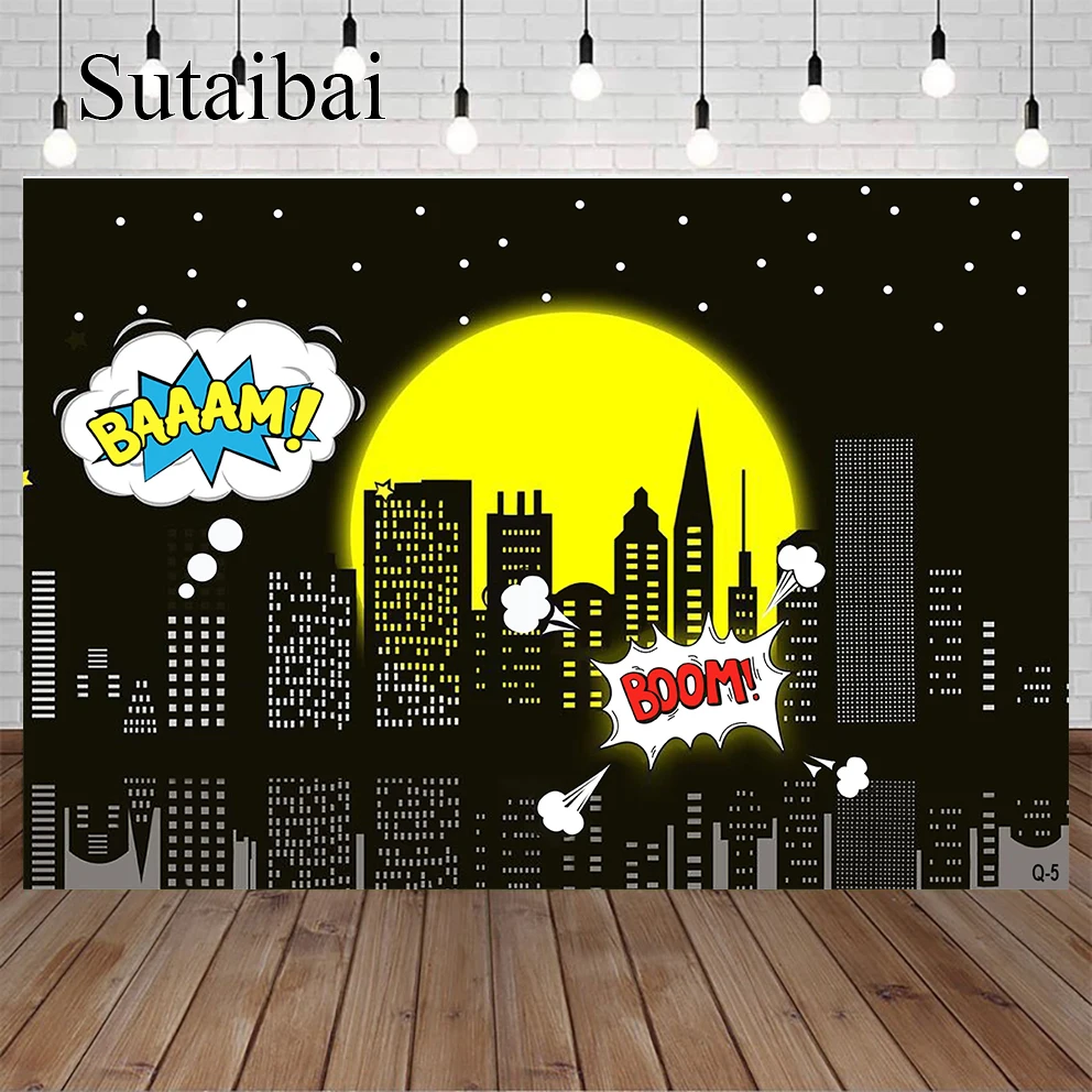 

Superhero City Building Super Hero Baby Shower Birthday Party Backdrop Photography Background for Photo Studio Photophone