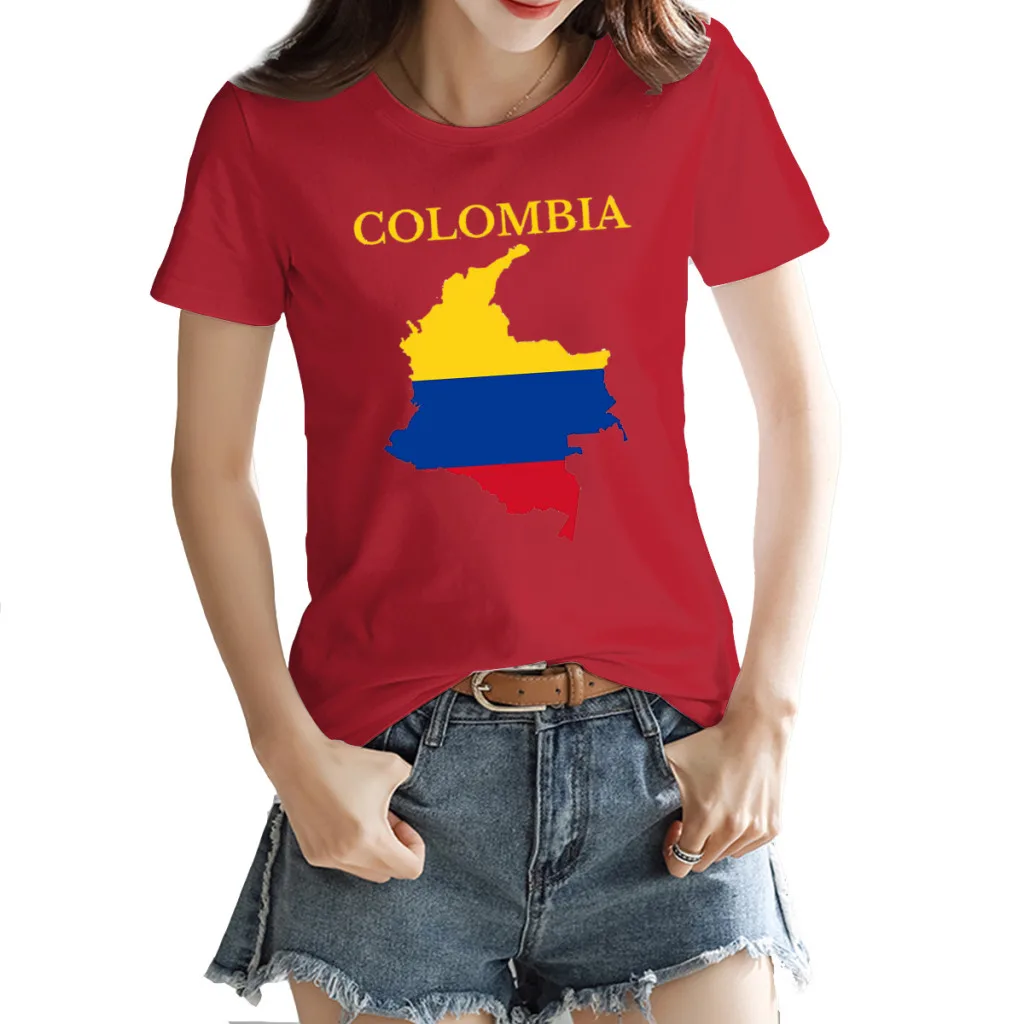 

Funny Graphic Colombia Flag Map Crewneck T-shirt Red Funny Geek HarajukuTops Tees European Size