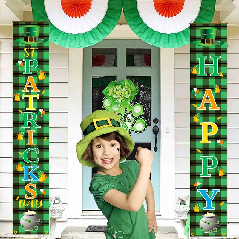 

31*180cm Size St Patricks Day Couplet Lucky Green Shamrock Clover Couplet For St Patricks Day House Decoration Door Ornament