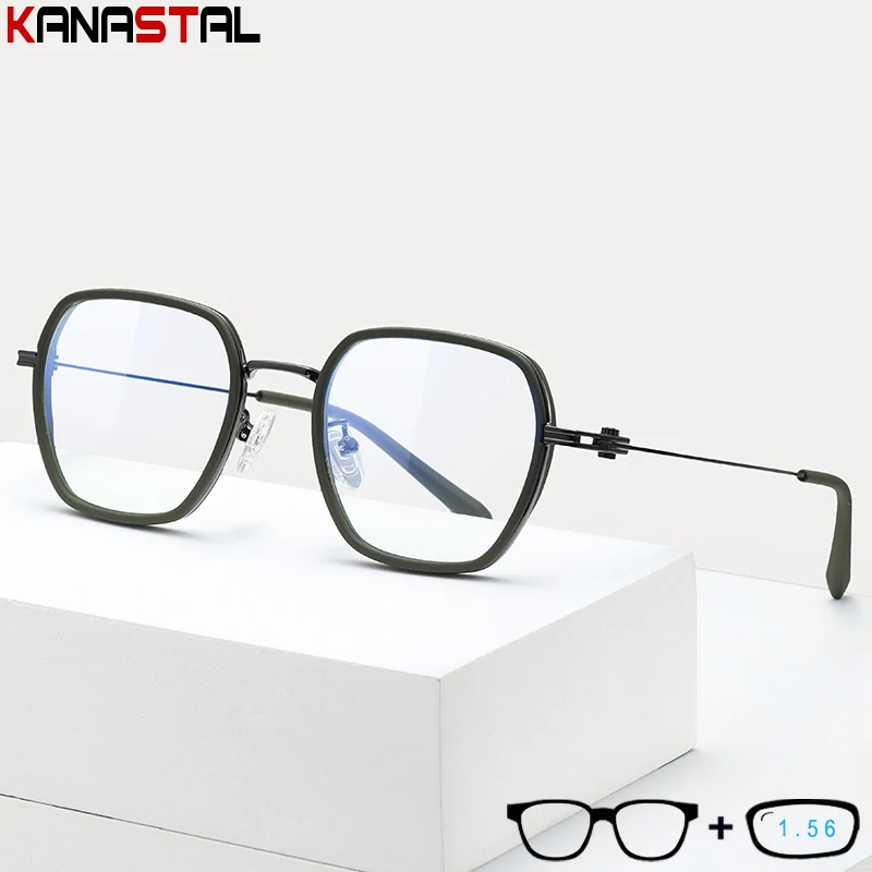 

Women Blue Light Blocking Reading Glasses Myopia TR90 Metal Polygon Eyeglasses Frame Men Prescription Presbyopic Optical Eyewear