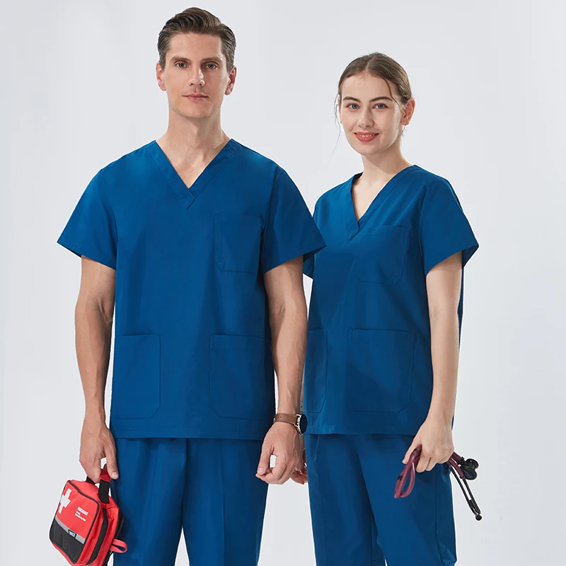 

Basic Pro Scrubs Set Medical Uniforms Women Men Clinical Nurse Workwear Navy Top Pant Poplin Medic Scrub Surgeon Suit 101-01