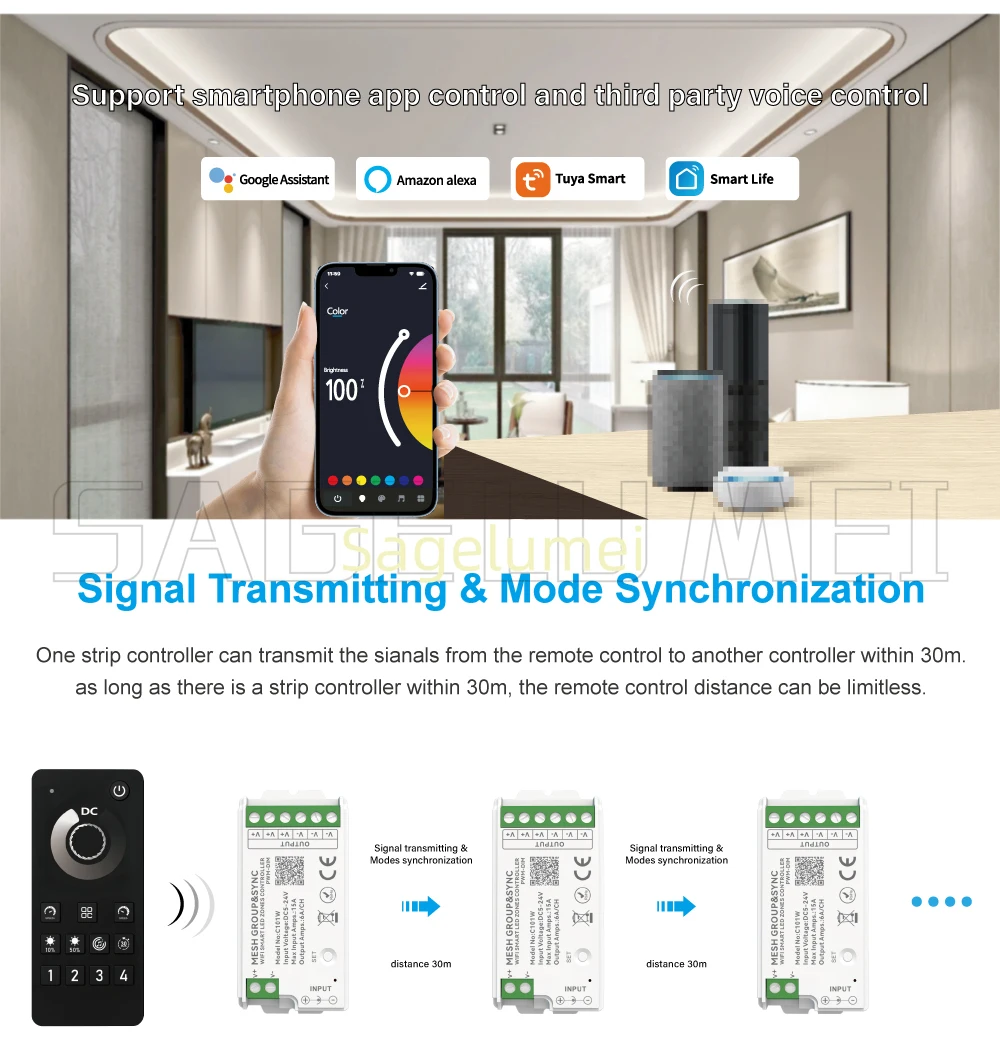 Фото Новый контроллер светодиодных лент 2026 DIM CCT RGB RGBW DC5V/12V/24V Zigbee с управлением через приложение, голосовое управление, синхронизация зон, музыкальный режим Tuya №5