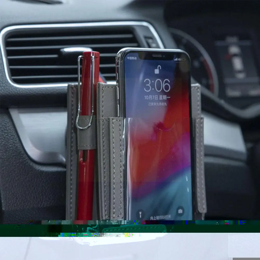 

Multifunctional Car Vent Storage Bag, PU Leather Automotive and Coin Phone Organizer Mobile Pen Key Pocket, R9B4