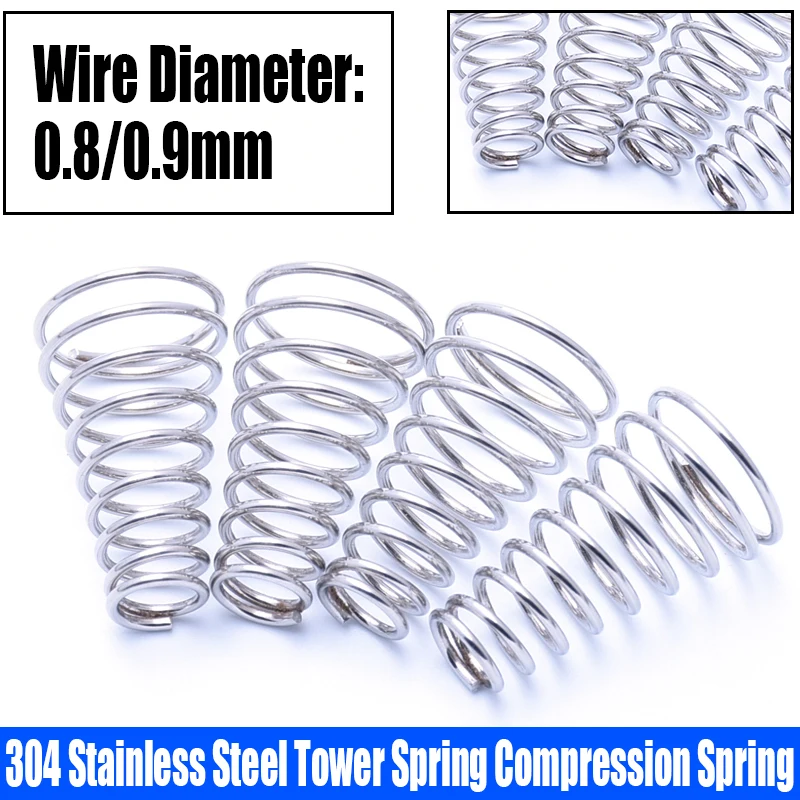 

1-10PCS 0.8/0.9mm Wire Diameter Tower Spring 304 Stainless Steel Conical Cone Compression Spring Taper Pressure Spring