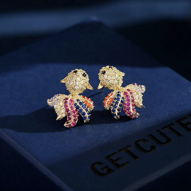 

Cute Lucky Carp Stud Earrings Colorful CZ Inlaid Goldfish Studs Korean Style Jewelry Statement Accessories for Women Gifts