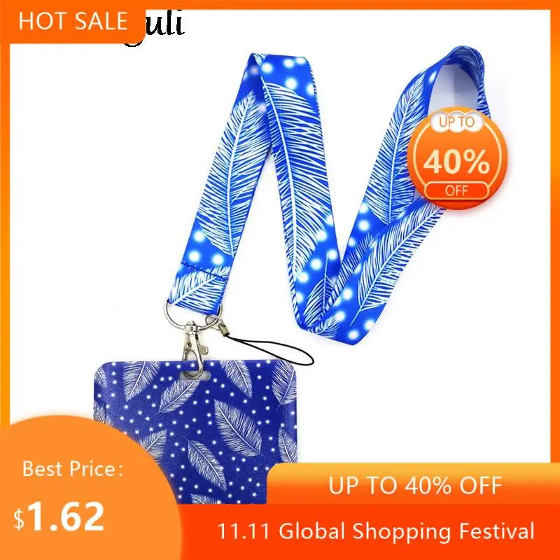 

White Feathers Key lanyard Car KeyChain ID Card Pass Gym Mobile Phone Badge Kids Key Ring Holder Jewelry Decorations