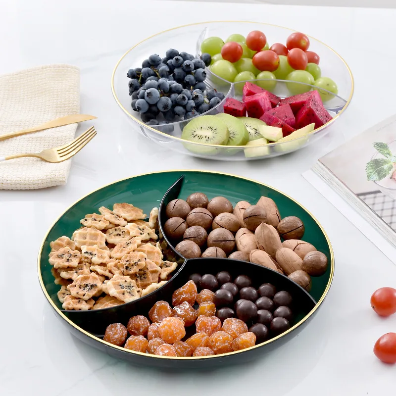 

Fruit Plate Plate Living Room Household Snack Plate Dried Fruit Box Candy Box Melon Seeds Tray Storage Box Three Compartments