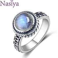 new fashion 9mm round natural moonstones rings womens silver jewelry ring wholesale high quality gifts vintage fine