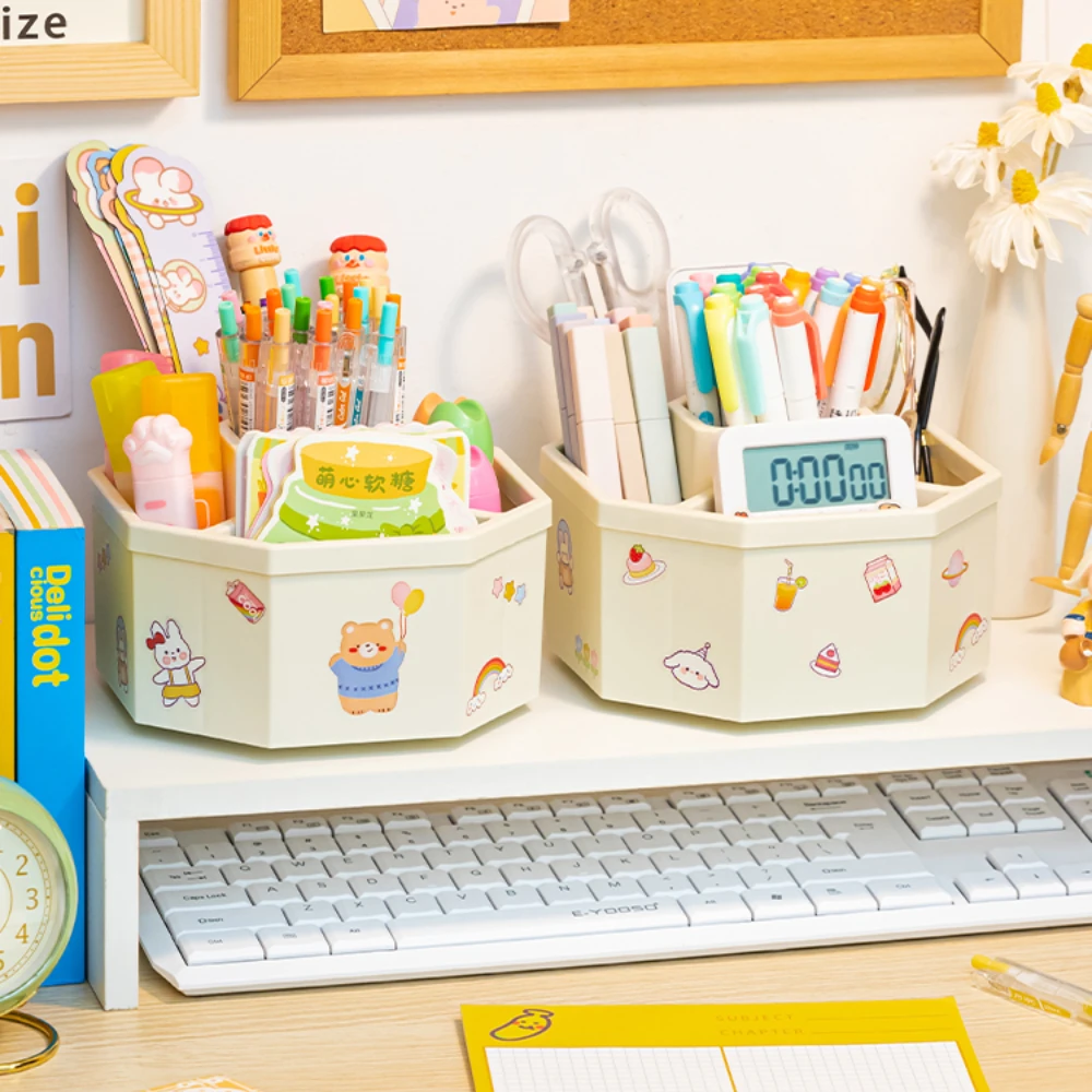 

360° Rotating Organizer Pen Holder Storage Box for Pencil Multi-fun Students Desktop Organizar Plastic Pencil Pens Storage Box
