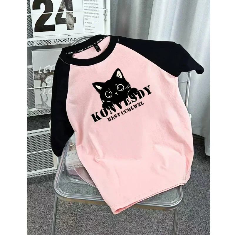 Pure Cotton Heavy Duty Color Blocking Short Sleeve T-Shirts Men Women's Loose Fit American Style Vintage High Street Qualit