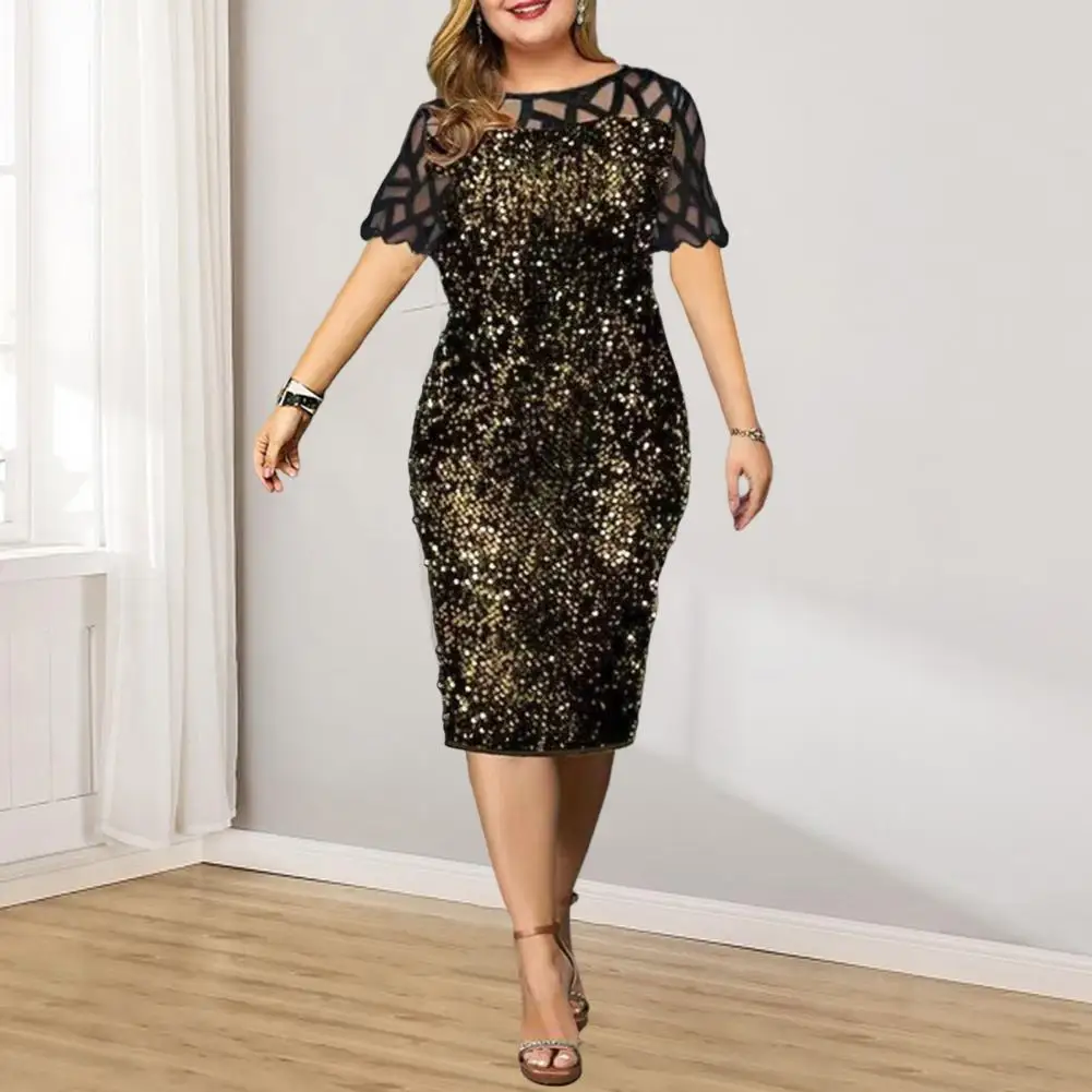 

Женское платье в стиле пэчворк, привлекательное блестящее платье до середины икры