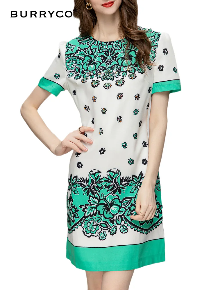 

Женская юбка с круглым вырезом BURRYCO, трапециевидная юбка с короткими рукавами и принтом, в европейском стиле, лето 2023