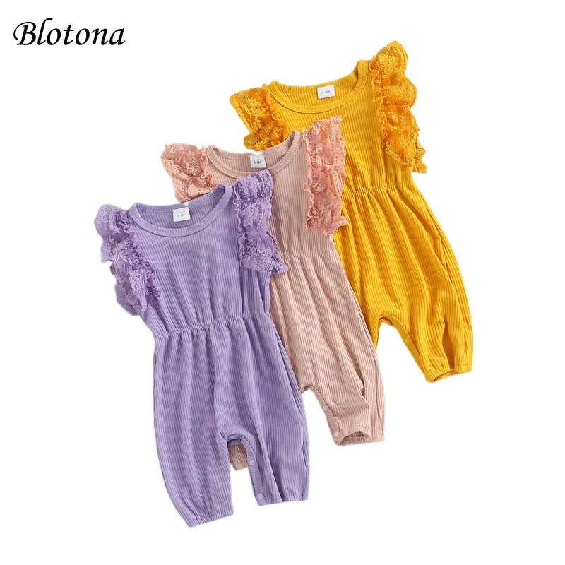 

Blotona Baby Girls Jumpsuit, Sleeveless Crew Neck Patchwork Solid Color Summer Romper for Toddlers, 0-12Months