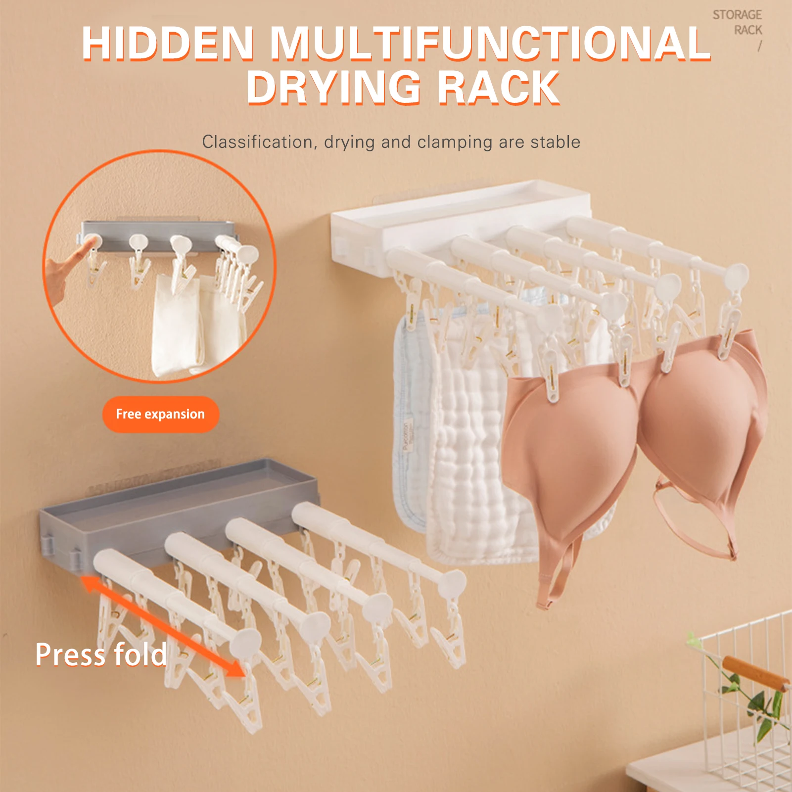 

Bathroom Shelf With Telescopic Drying Rack Clips Wall Mounted For Hanging Socks Multifunctional Drying Rack Organizadores