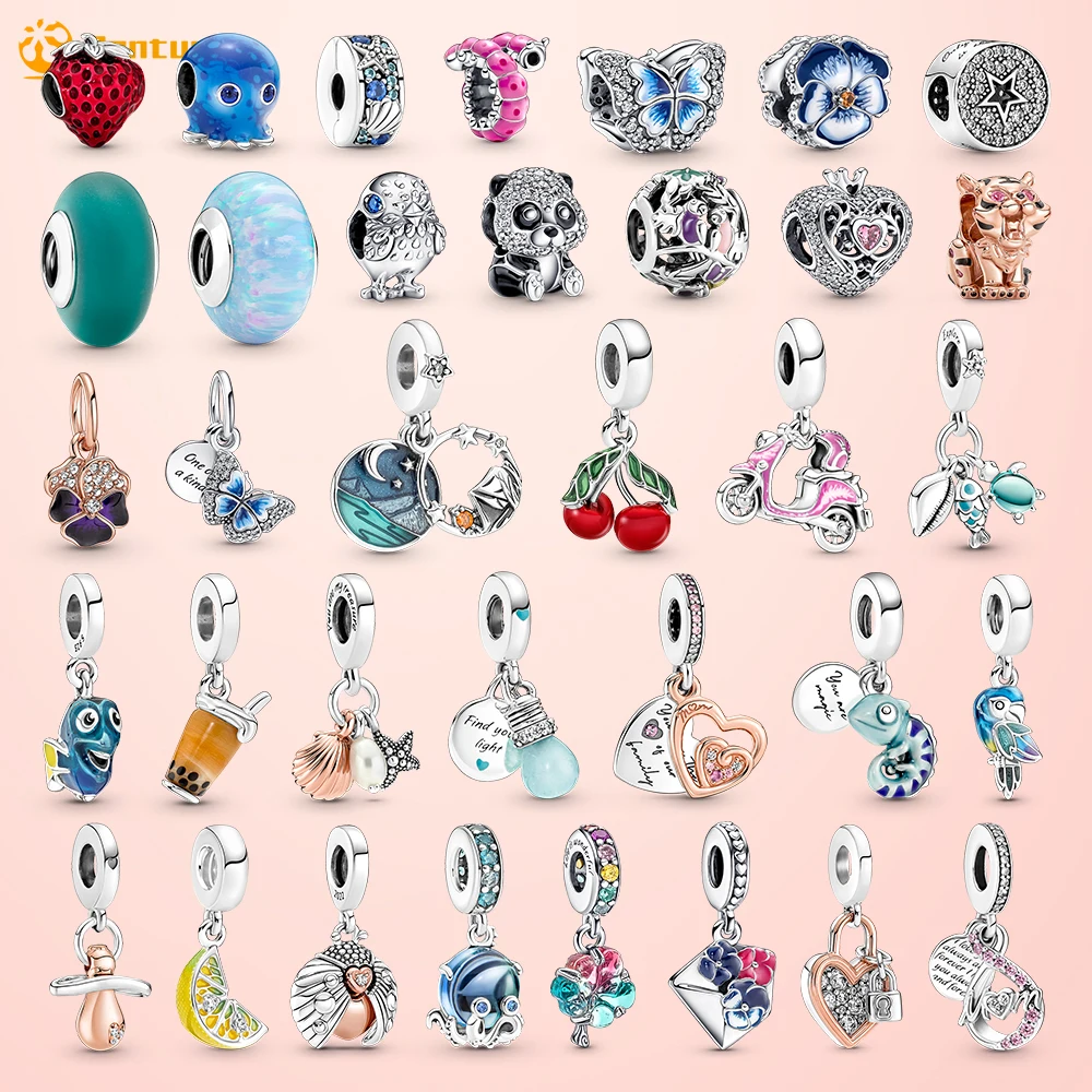 

New in 925 Sterling Silver Pansy Strawberry Butterfly Octopus Conch Murano Glass Turtles Charm fit Original Pandora Bracelets