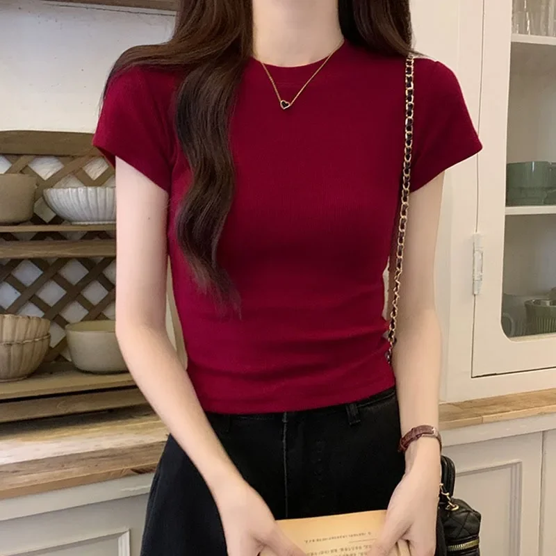 

New Fashion 2023 Women Tops Close-fitting Spring Summer T- Shirt Female Clothing Sexy Crop Top Clothes Casual Blouse Y2k Girl