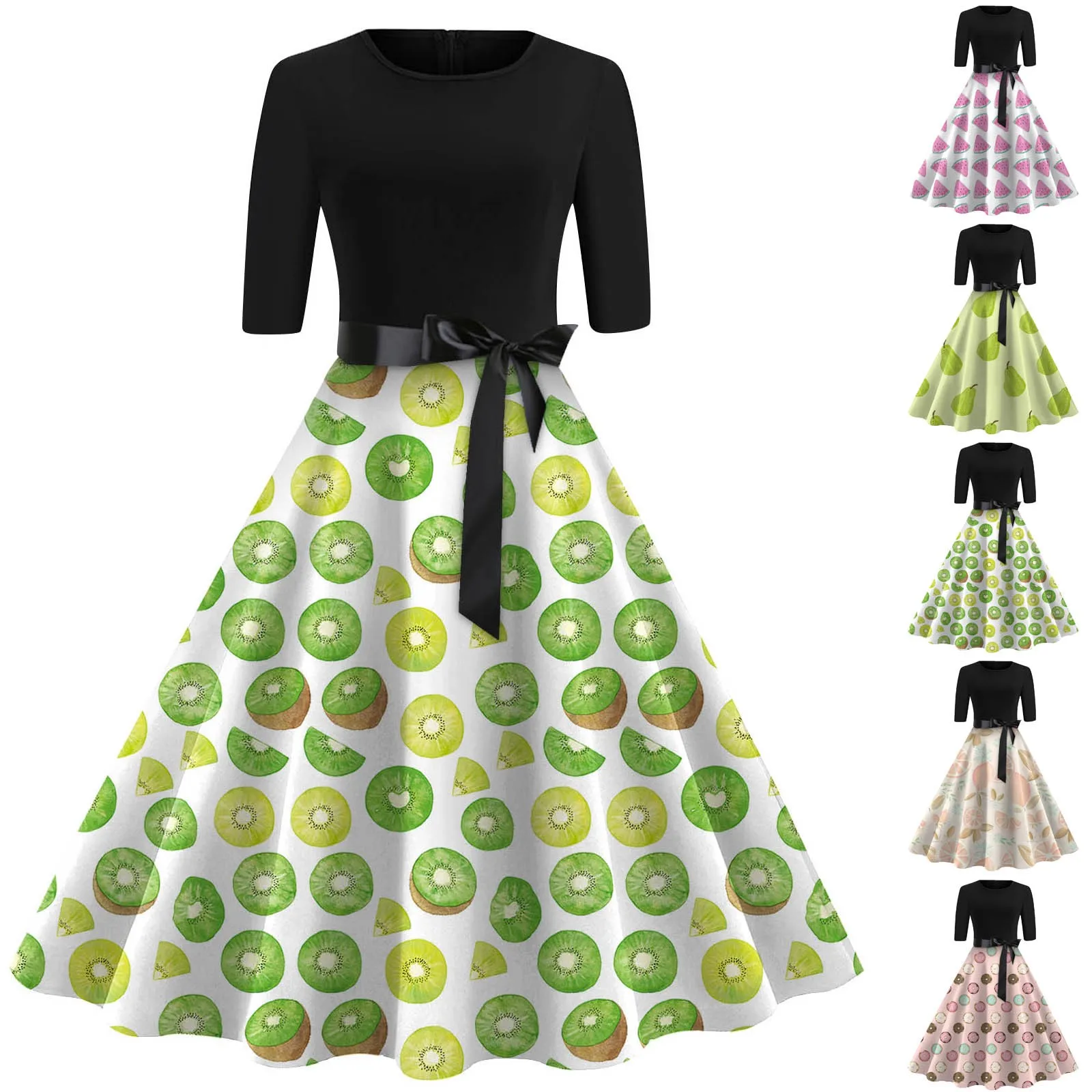 

Женское модное платье с поясом, круглым вырезом и рукавом, облегающее Повседневное платье-стрейч с широкими штанинами и принтом