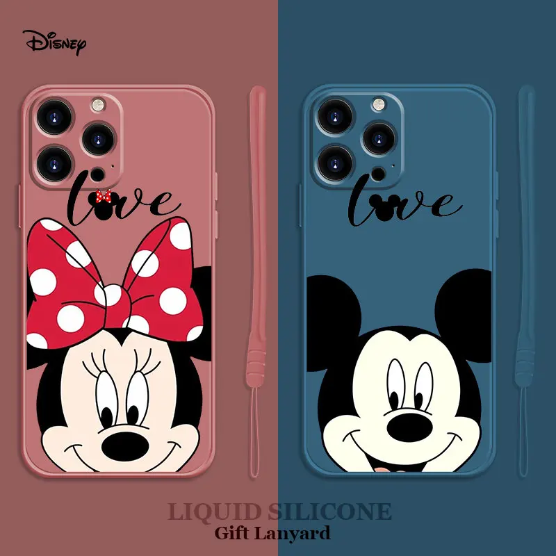 

Love Smile Mickey Minnie Candy Color Square Liquid Silicone Case For iPhone 13 12 11 Pro Max Mini X XR XS Max 7 8 6s Plus SE