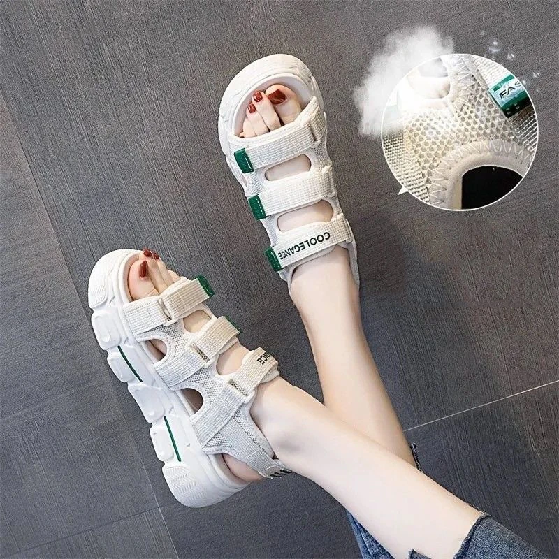 

Women Thick Bottom Sandals 2023 Summer Soft Soled Platform Shoe Women Beach Shoes High Quality Roman Sandals Velcro Casual Mujer