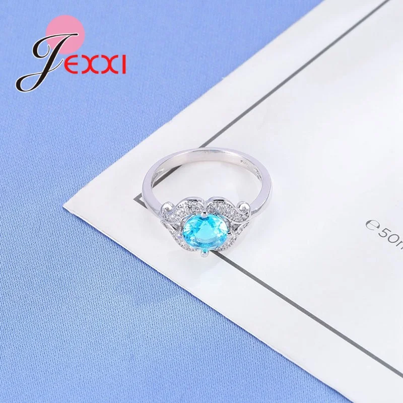 Стиль принцессы круглый кубический цирконий серебряный цвет цветное кольцо