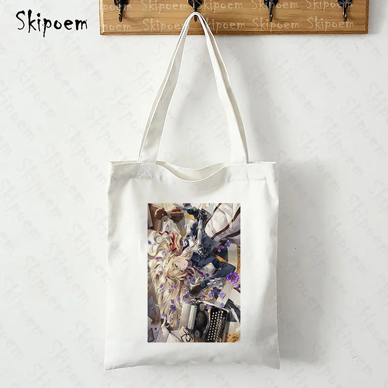 

Shoulder Canvas Bag Shopper Bags Beach Large Capacity Hand Bag Women's Violet Evergarden vintage Cartoon Casual Student Book Bag