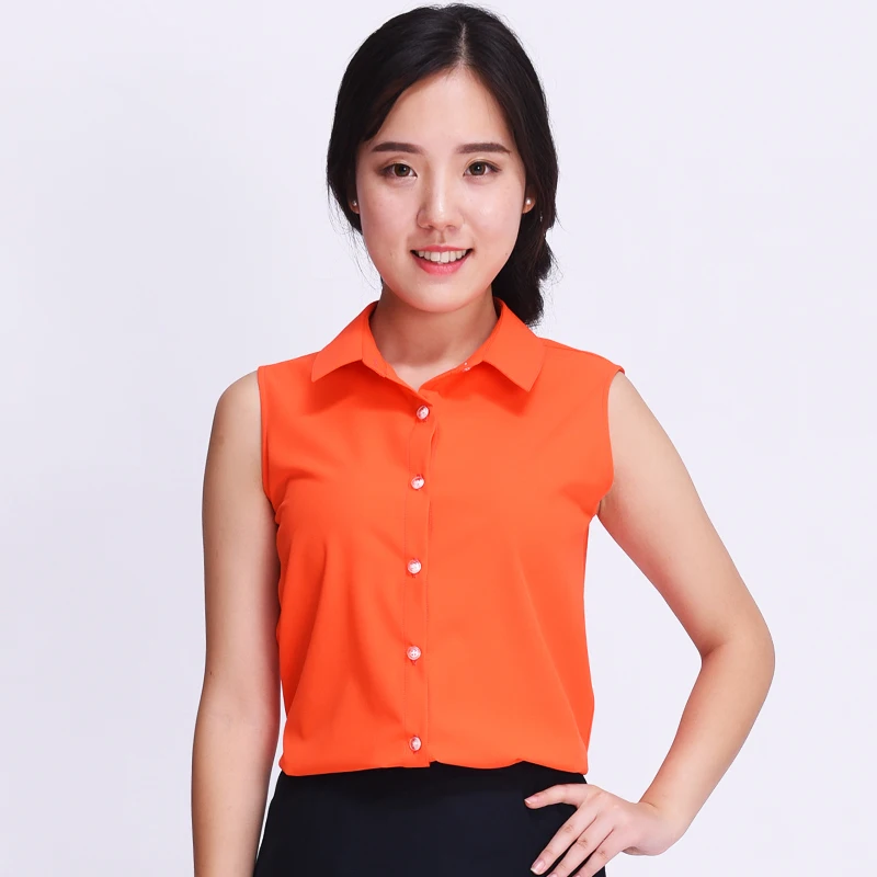 Блузка женская шифоновая без рукавов на пуговицах с воротником-стойкой
