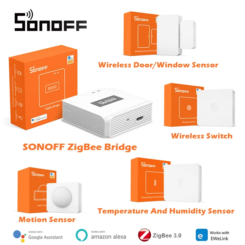 

SONOFF Zigbee ZBDongle-P мостовой датчик температуры и влажности/датчик движения/дверной датчик/ZBMINI переключатель управление через приложение для Alexa