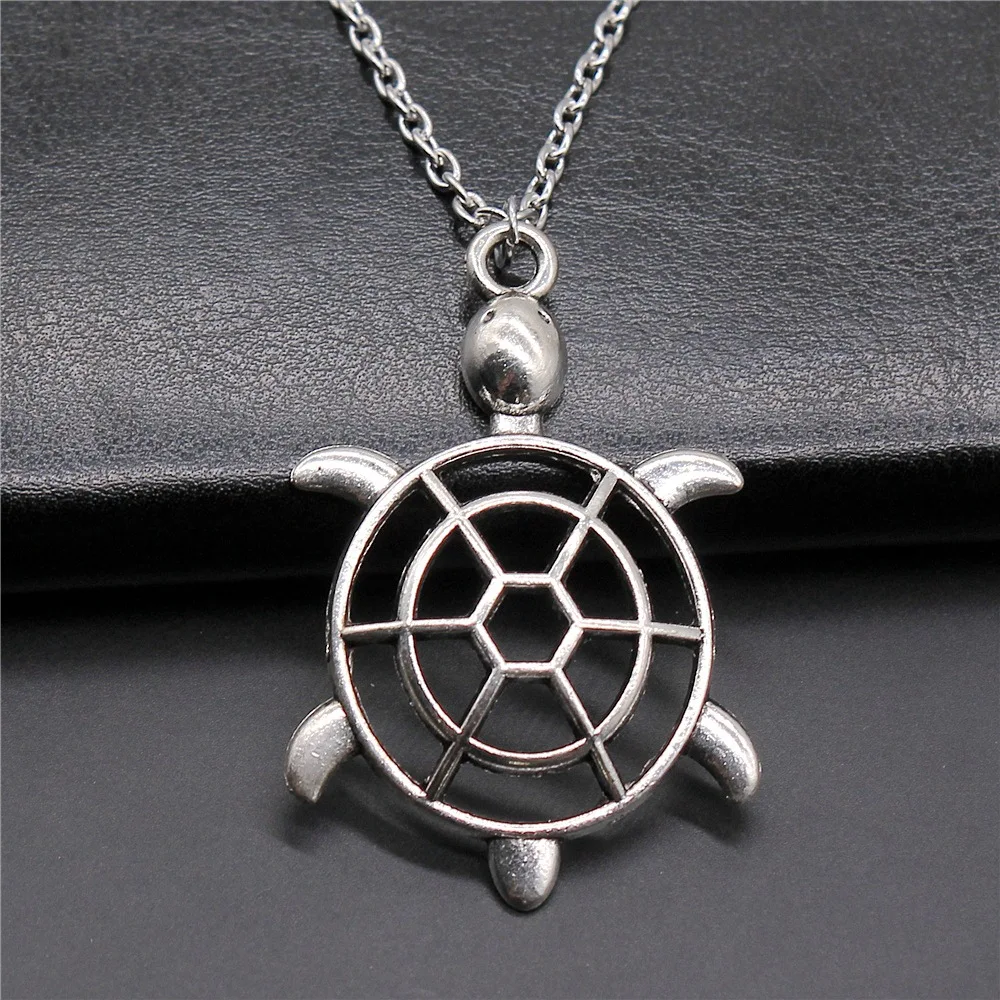 Ожерелье с подвеской в виде черепахи для мужчин и женщин, винтажное модное колье под античное серебро, длинная цепочка, модные ювелирные аксессуары