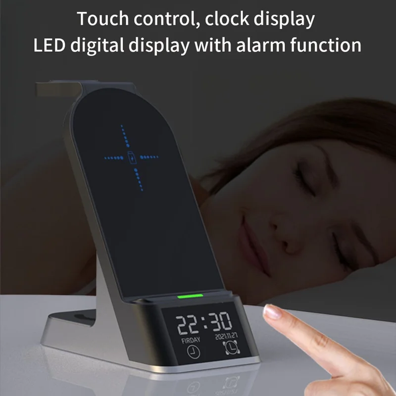 6in1 Alarm Clock Wireless Charger For Apple Watch Airpods Pro 15W Fast Charging Dock Station Iphone 8 XS 11 12 13 MAX |
