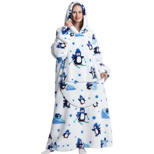 Luxury Winter Oversized Hoodies Sweatshirt Cute Cartoon Penguin Super Long Hooded Blanket Flannel Gi in USA (United States)