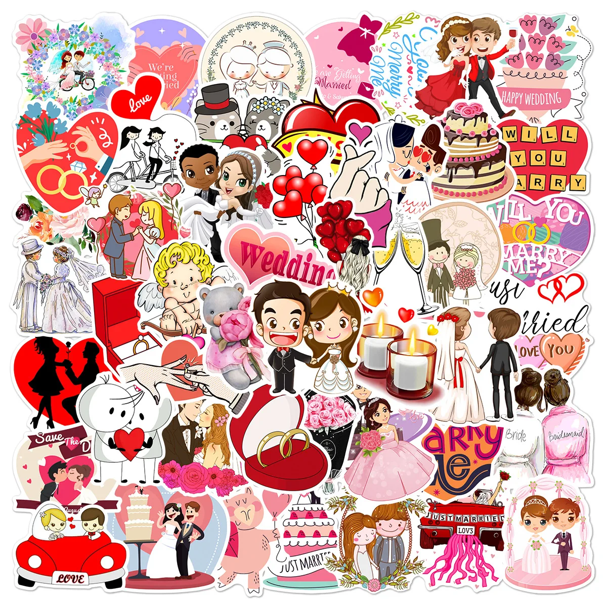 

C3737 50pcs Wedding theme Creative badges DIY decorative stickers Cartoon for DIY PC wall notebook phone case scrapbooking album