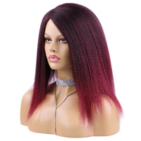 belle show yaki hair wigs afro kinky straight hair wigs 14 inches wine red wigs natural high temperature