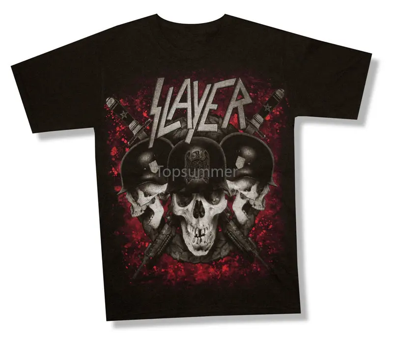 Crew Neck Slayer Triple Skulls All Over Print Short Sleeve T