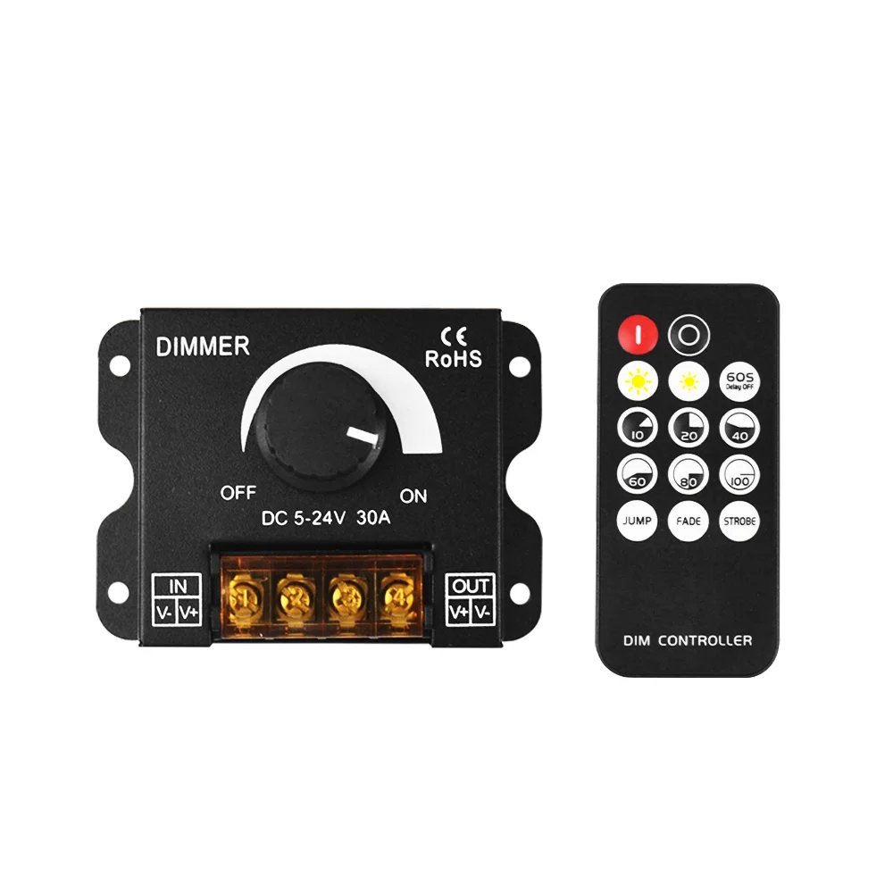 Фото Контроллер светодиодной ленты Miboxer 12В/24В 6А с диммером PWM, кнопочным переключателем, настенным креплением, 14-кнопочным ИК-пультом ДУ для ламп и COB-светодиодов №1