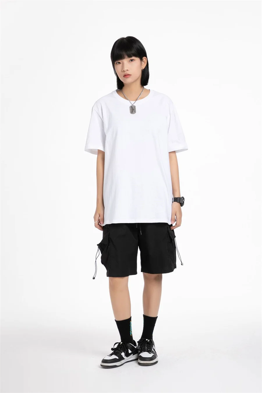 

Couples new cotton round neck short-sleeved T-shirt summer black and white compassionate women's clothing S-5XL