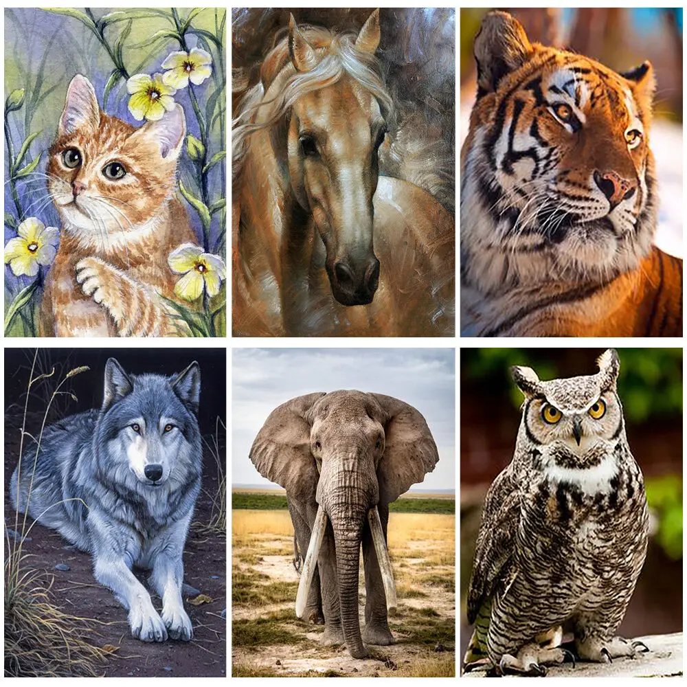 

Miaodu DIY Diamond Painting Animal Tiger Horse Elephant Wolf Full Drill Diamond Embroidery 5D Cross Stitch Decoration Home