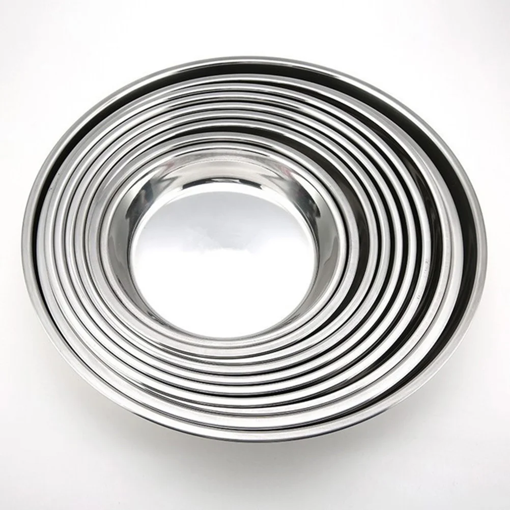 

Dessert Dish Stainless Steel Round Fruit Plate Dinner Plate Pan Cake Serving Plate Buffet Plates Snack Tray for Pasta Salad 24CM
