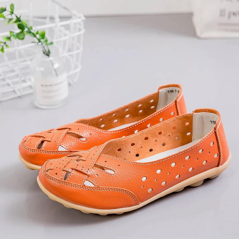 

Women Genuine Leather Shoes Women Flats Spring Soft Slip-On Loafers 2022 New Arrival Cut-Outs Flat Peas Non-Slip Shoes Ladies