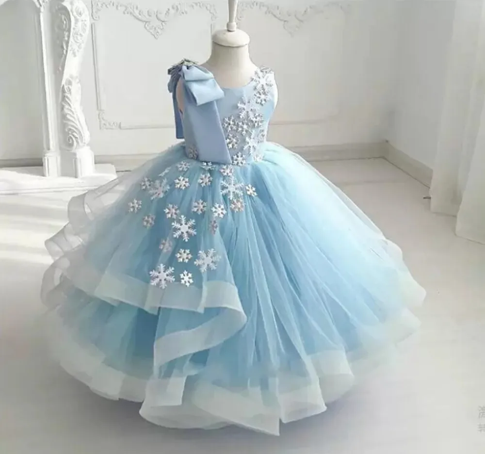 

Кружевные платья небесно-голубого цвета с цветочным рисунком для девочек, кружевное бальное платье, свадебные платья для маленьких девочек...