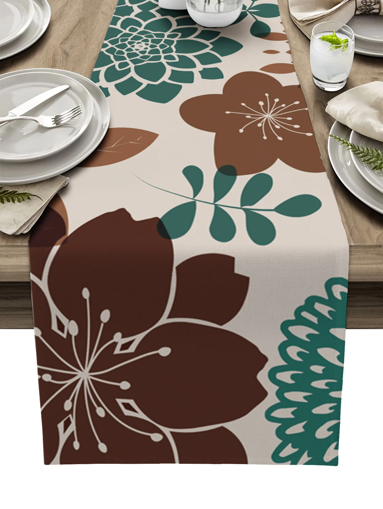

Flower Leaves Colorful Pattern Linen Table Runner for Wedding Party Coffee Table Decor Table Runner Home Kitchen Decoration